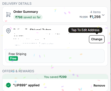 Coupon verification screenshot on Sugar Cosmetics