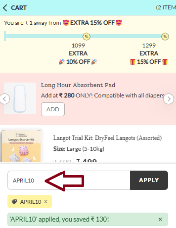 Coupon verification screenshot on Superbottoms