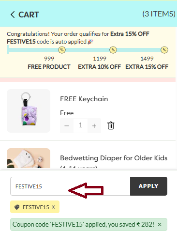 Coupon verification screenshot on Superbottoms