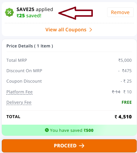 Coupon verification screenshot on Supertails