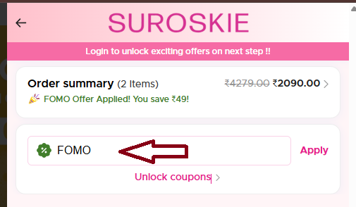 Coupon verification screenshot on Suroskie