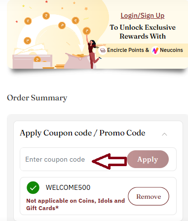 Screenshot of tested coupon for Tanishq