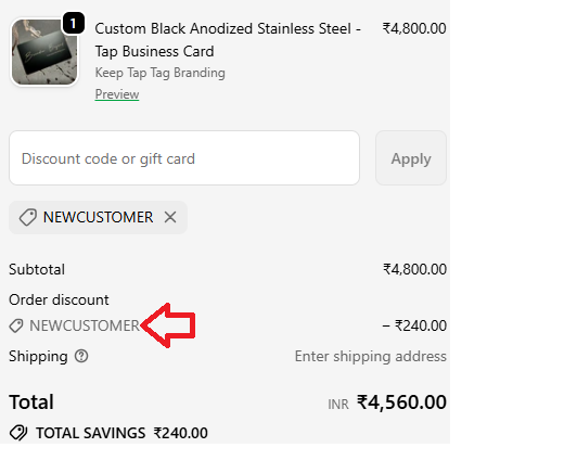 Screenshot of tested coupon for Tap Tag