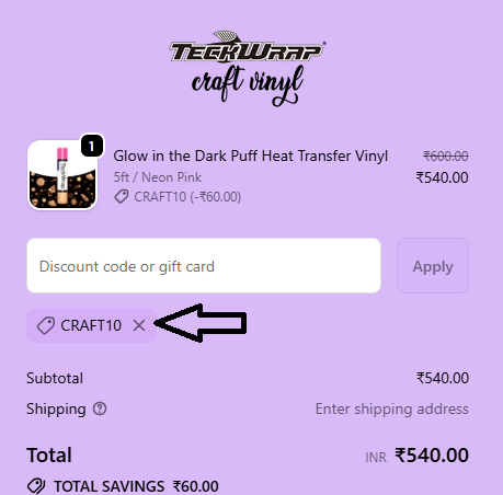 Screenshot of tested coupon for Teckwrap