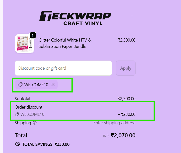 Coupon verification screenshot on Teckwrap