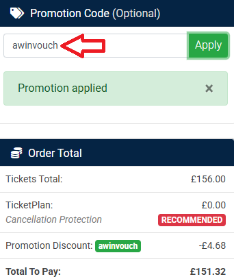 Coupon verification screenshot on Theatre Tickets Direct