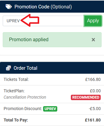 Coupon verification screenshot on Theatre Tickets Direct