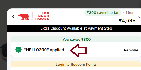 Coupon verification screenshot on The Bear House