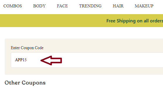 Coupon verification screenshot on The Body Shop
