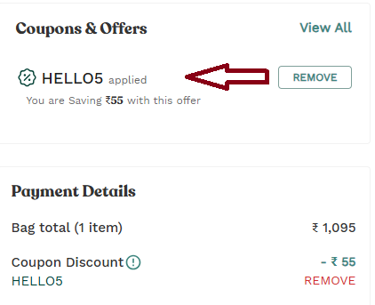 Coupon verification screenshot on The Body Shop