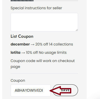 Coupon verification screenshot on The Velvet Veils