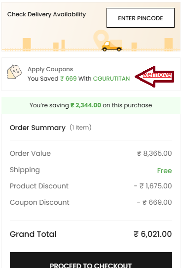 Screenshot of tested coupon for Titan
