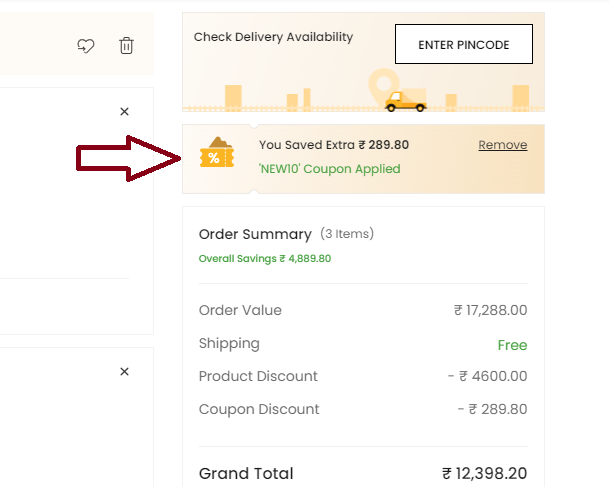 Coupon verification screenshot on Titan