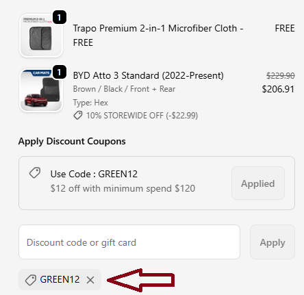 Screenshot of tested coupon for Trapo