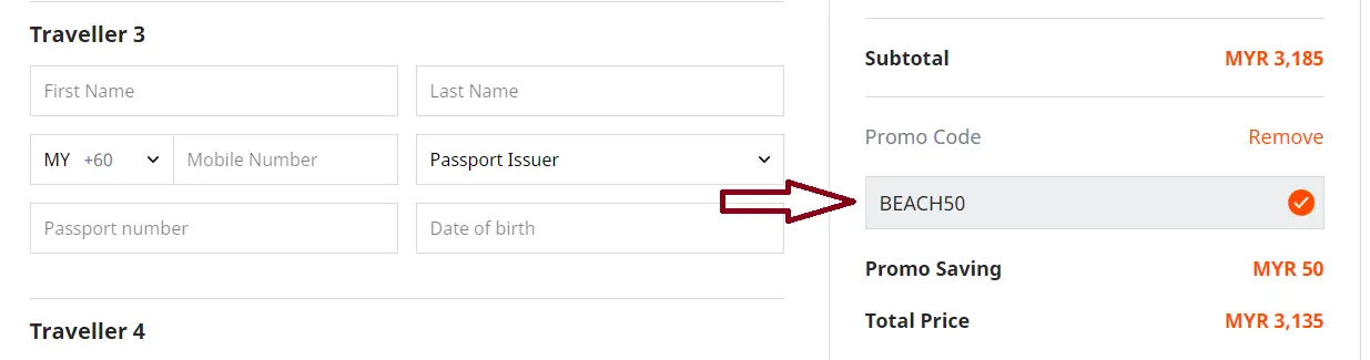 Coupon verification screenshot on Travelog