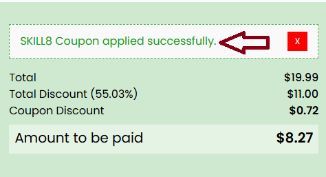 Coupon verification screenshot on Tutorials Point