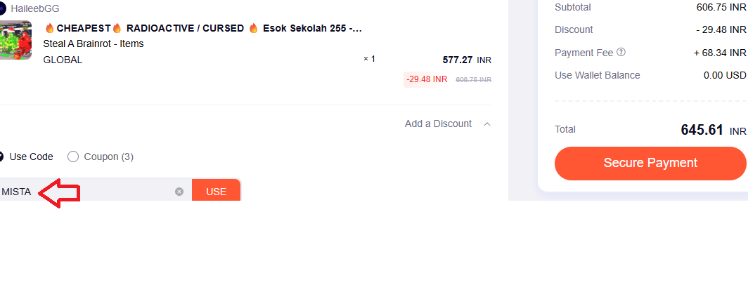 Screenshot of tested coupon for U7Buy