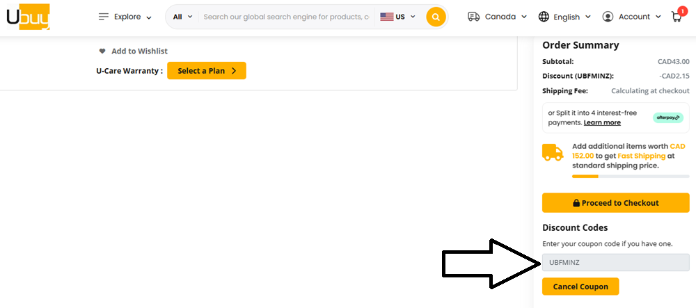 Coupon verification screenshot on Ubuy
