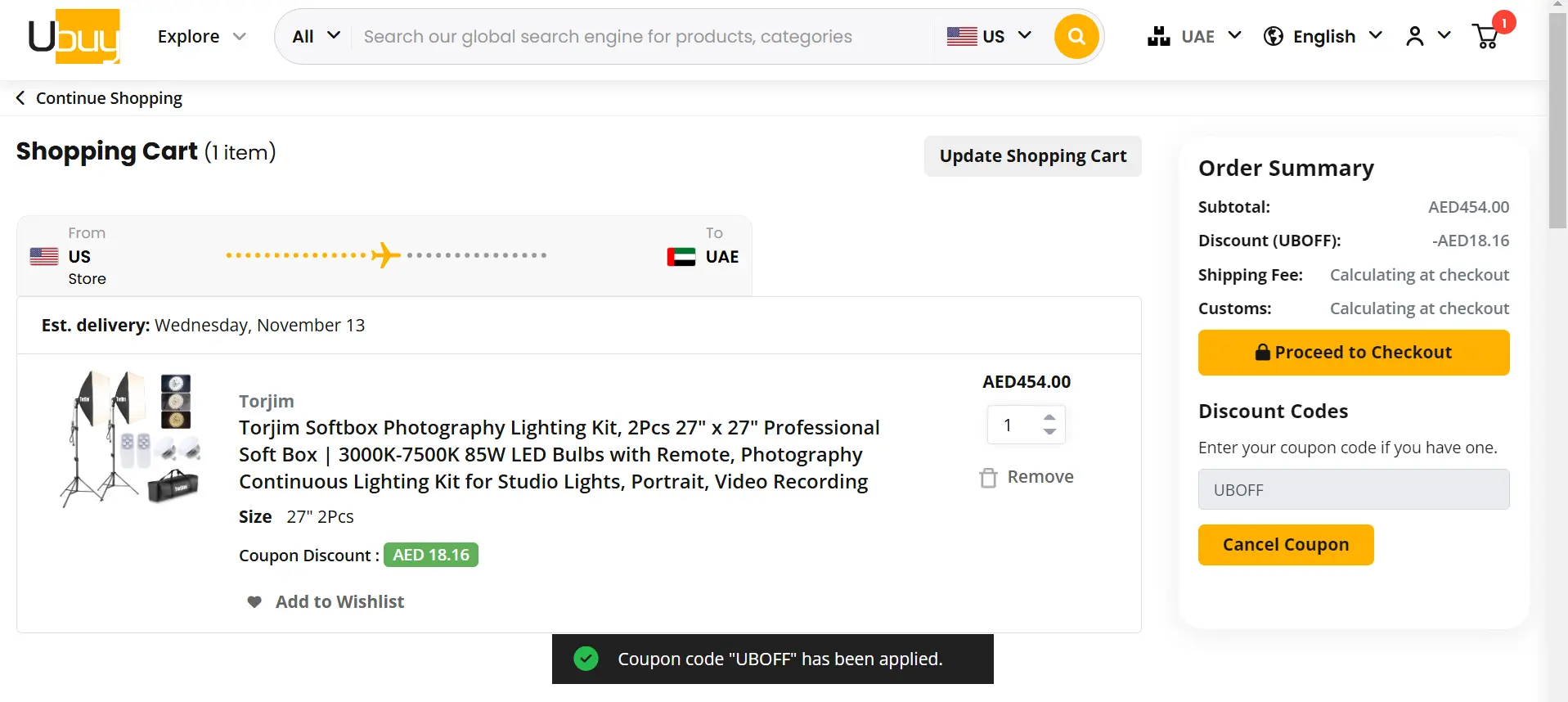 Coupon verification screenshot on Ubuy