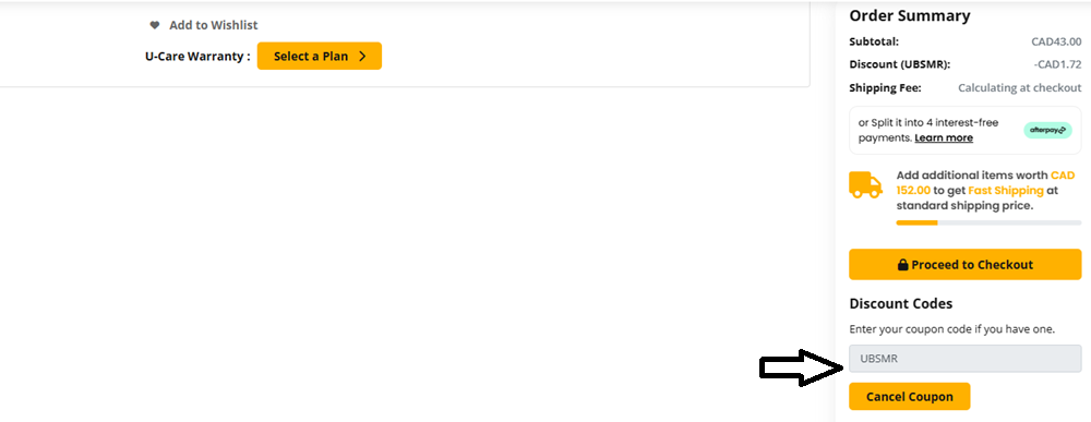 Screenshot of tested coupon for Ubuy
