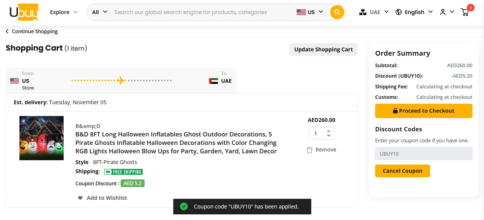 Coupon verification screenshot on Ubuy