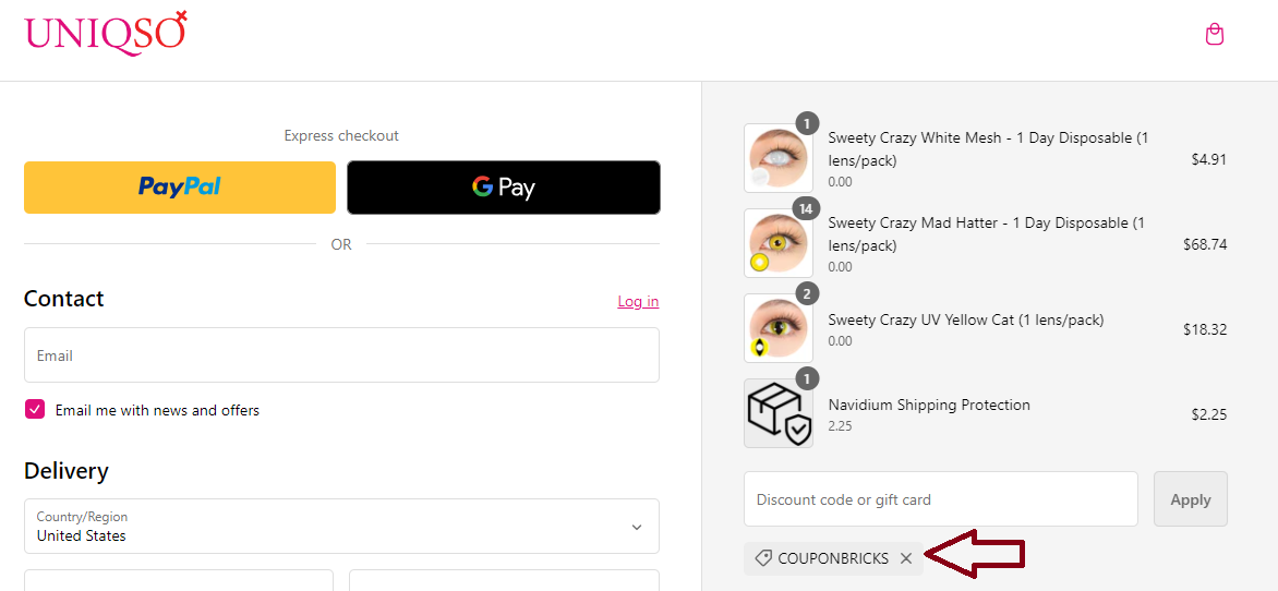 Coupon verification screenshot on Uniqso
