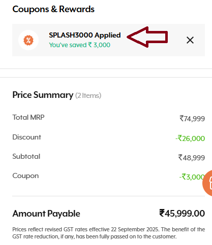 Coupon verification screenshot on Urban Ladder