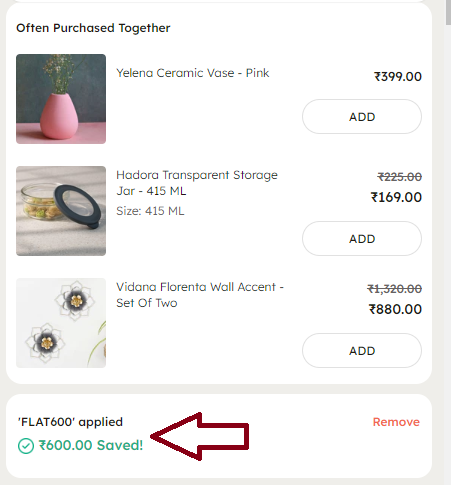 Coupon verification screenshot on Vaaree