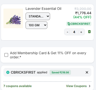 Coupon verification screenshot on VedaOils