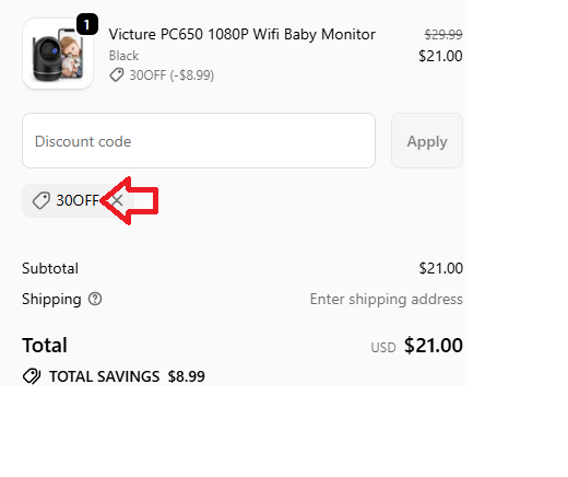 Screenshot of tested coupon for Victure