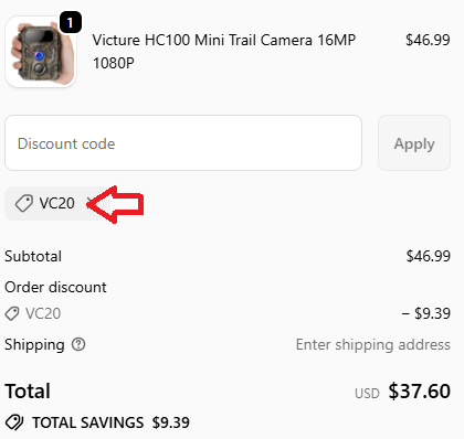 Coupon verification screenshot on Victure