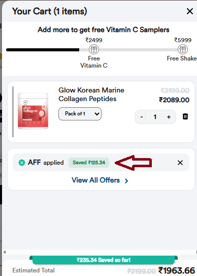 Coupon verification screenshot on Wellbeing Nutrition