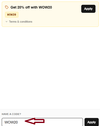 Coupon verification screenshot on Wow Skin Science