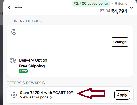 Coupon verification screenshot on Wrogn