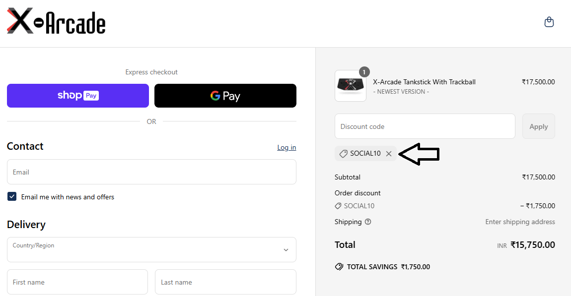 Coupon verification screenshot on X-Arcade