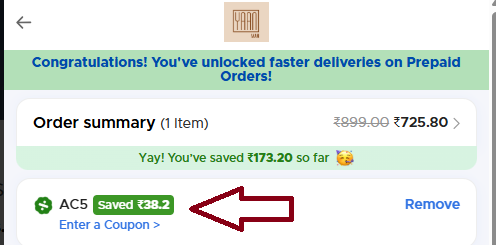 Coupon verification screenshot on Yaanman
