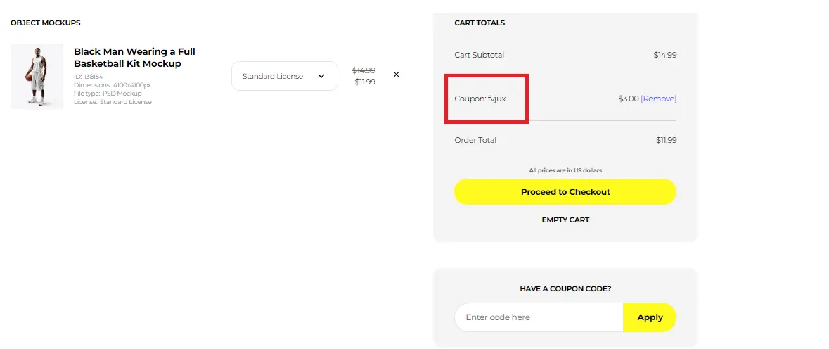 Coupon verification screenshot on Yellow Images