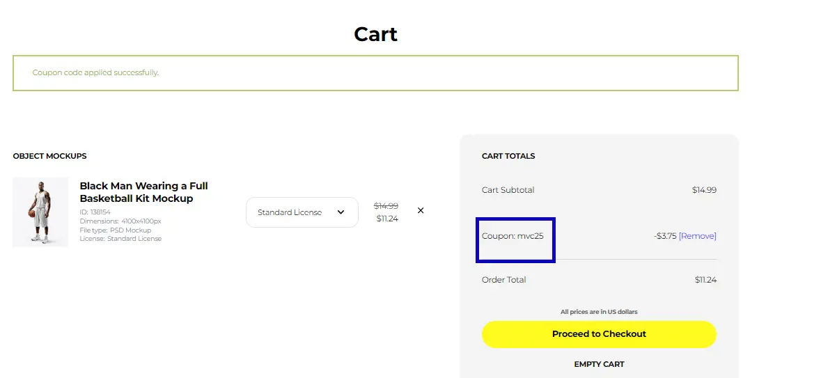 Coupon verification screenshot on Yellow Images