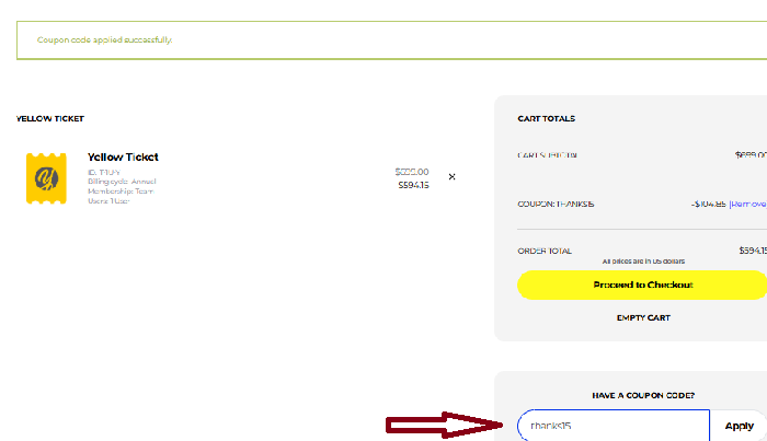 Coupon verification screenshot on Yellow Images