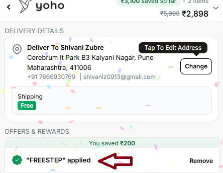 Coupon verification screenshot on Yoho Life