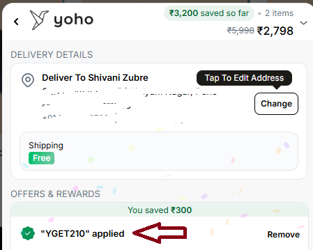 Coupon verification screenshot on Yoho Life