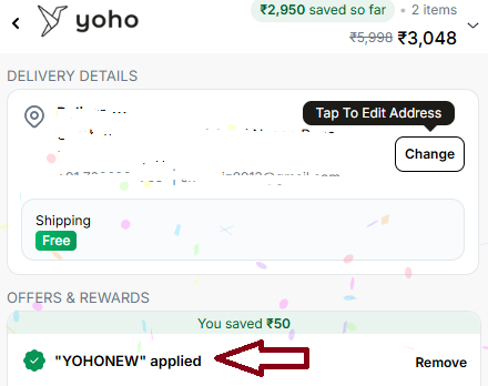 Coupon verification screenshot on Yoho Life