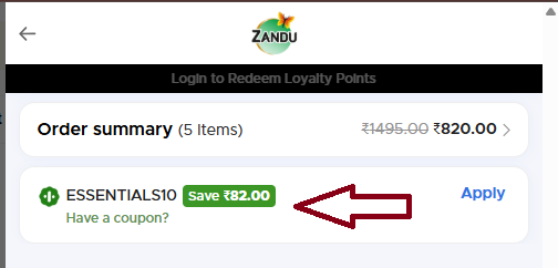 Coupon verification screenshot on Zanducare