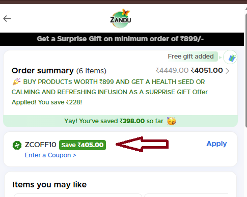 Coupon verification screenshot on Zanducare