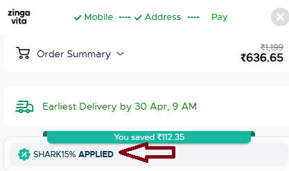Coupon verification screenshot on Zingavita