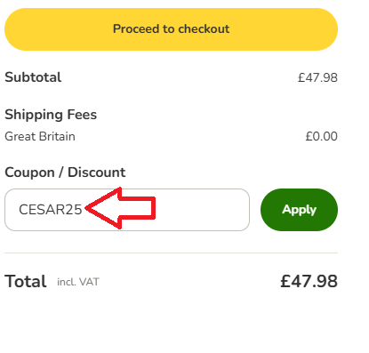 Screenshot of tested coupon for Zooplus