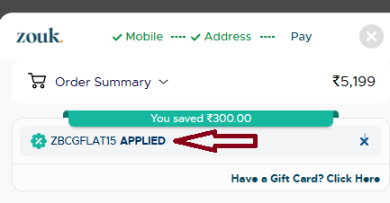 Coupon verification screenshot on Zouk