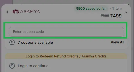 Where to enter the Aramya coupon code on the checkout page