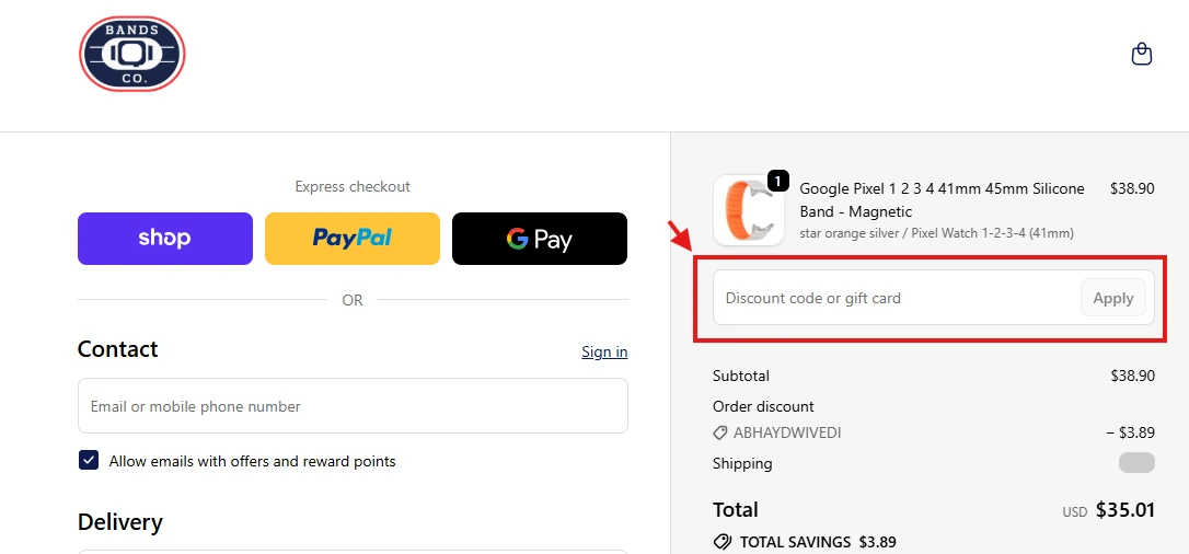 where to apply bandscostraps coupon