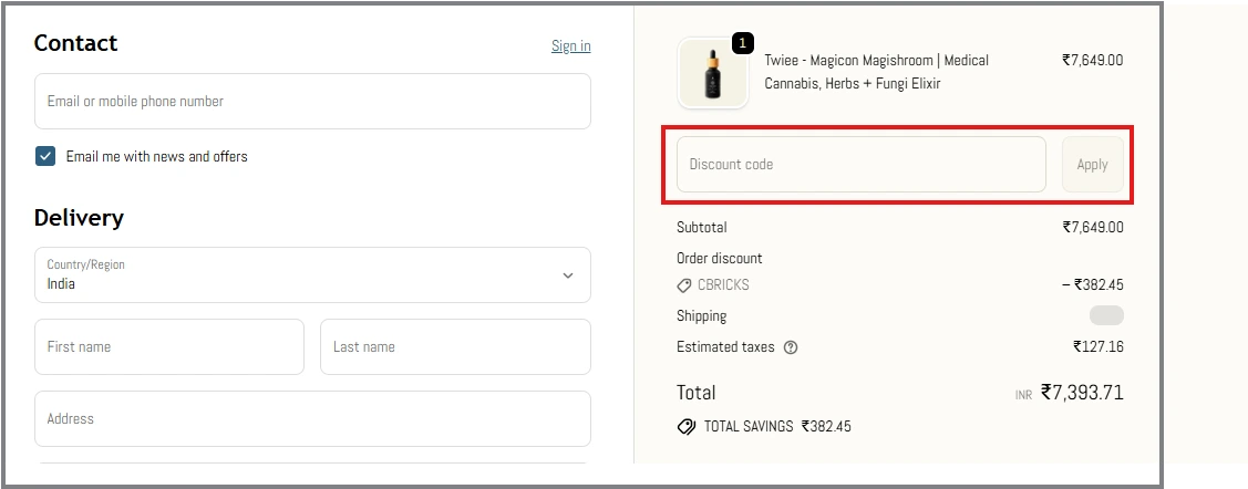 where to enter cdb store india coupon